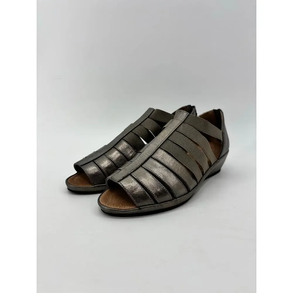 Gentle Souls Womens Size 7.5 Lana Metallic Sandals Wedge Elastic